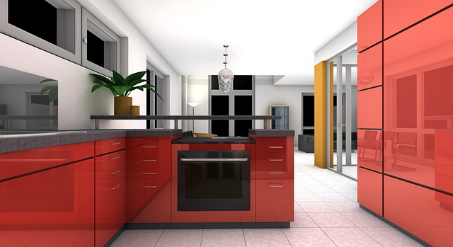 red kitchen cabinets